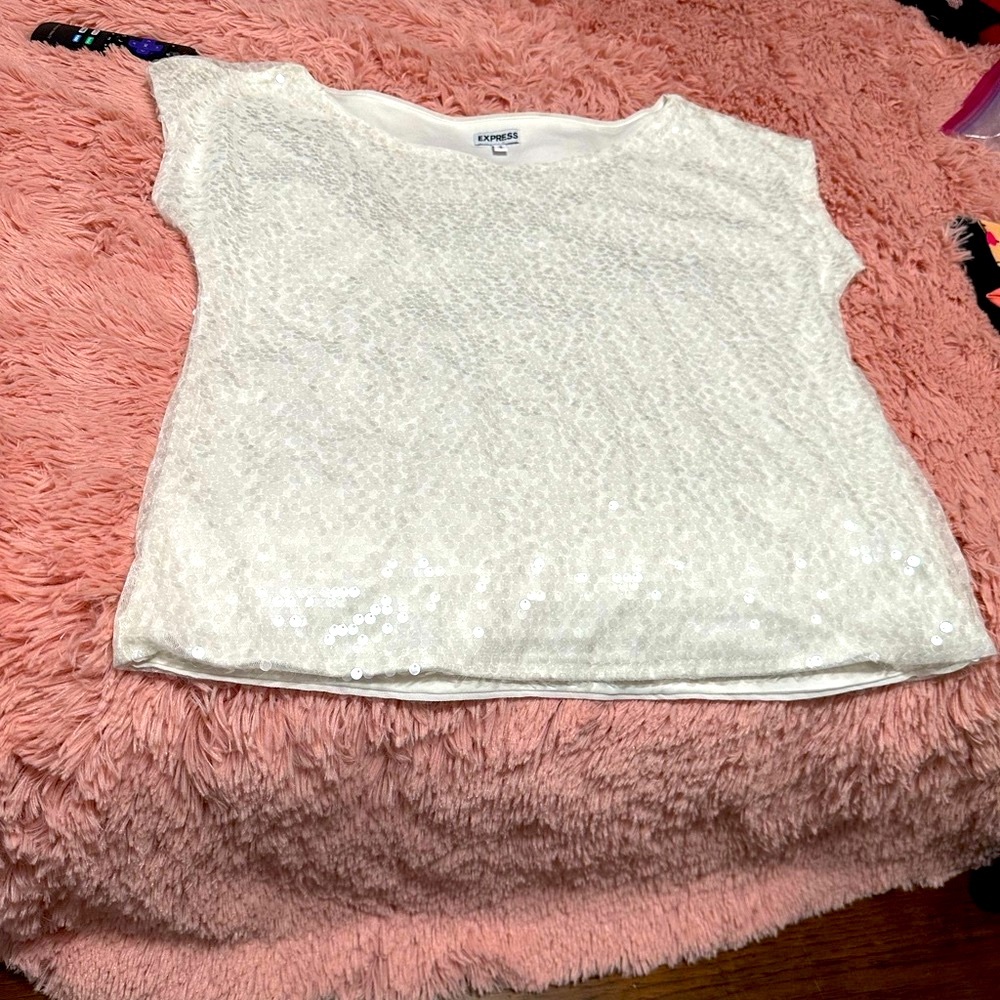 Express White Sequin Top, M